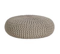 HOMESCAPES Puff Taburete Circular Tejido de algodón, Decorativo - Relleno de Bolas de poliestireno, Color Crema 70 x 23 cm