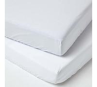 HOMESCAPES Sábanas bajeras blancas para cuna de 60x120 cm, paquete de 2 unidades, 100% algodón egipcio, suave, hipoalergénica, con falda totalmente elástica, 200 hilos, equivalente a 400 hilos