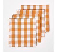 Homescapes Set de 4 servilletas de algodón a Cuadros en Naranja y Blanco 45 x 45 cm
