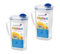 HOMESHOPA - Jarra de agua para puerta de nevera con asa, 2 unidades, 2 litros, rectangular, jarra de plástico sin BPA, tapa abatible, hermética, transparente/azul