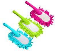 HOMESHOPA - Juego de 3 plumeros de microfibra de mano de felpilla para limpiar la superficie del suelo, lavable, cabeza extraíble, color azul, verde, rosa