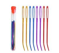 HomeSoGood Juego de 8 agujas de tapiz de aluminio, coloridas agujas de punta doblada, agujas de hilo grandes con caja para tejer ganchillo, accesorios de costura DIY