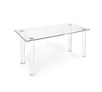 HomeSouth duehome Mesa de Comedor Blanca, Mesa de Cristal para Cocina, Medidas Mesa Moderna salón: 140 cm Largo x 80 cm Ancho x 75 cm Alto