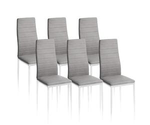 HomeSouth Pack 6 Sillas Tapizadas, Sillas Comedor, Sillas Salon, Tejido Gris y Patas Blancas, Modelo Yuri, Medidas: 44 cm Ancho x 42 cm Largo x 96 cm Alto