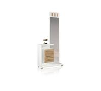 HomeSouth Recibidor con Espejo y Tres cajones, Mueble de Entrada Prisma, Acabado en Blanco y Cambria, Medidas: 85 cm Largo x 27.9 cm Fondo x 185 cm Alto