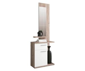 HomeSouth - Recibidor con un cajón y una Puerta, Mueble de Entrada con Espejo Acabado en Blanco y Nelson, Modelo Enter, Medidas: 60,5 x 68,5 x 27,8 cm de Fondo