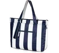 HOMESPON Dupont Tyvek - Bolsa de playa grande impermeable con cremallera y bolsillo húmedo para mujer, Rayas azules y blancas