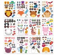 HOMESTEC 36 Pegatinas de animales, DIY Juego de pegatinas, Diseña tus propias pegatinas para niños, Incluye 12 tipos de animales pequeños como león, mono, conejo, gato, perro, etc