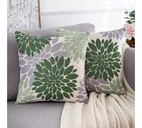 HomeStilez 2 Piezas Funda de Cojín 45x45cm, Funda Cojines Funda de Almohada Decorativa para Sofá Floral Duradera Lino Geometría Abstracta Verde y Gris Cojines para Coche Sala de Estar Dormitorio