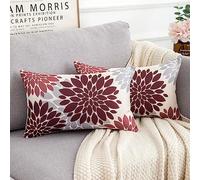 HomeStilez 2 Piezas Fundas de Cojín 30 x 50 Rojo y Gris Moderno Dahlia Fundas Decorativas para Cojines Rectangular Almohada Lumbar Patrón Geométrico Abstracto Funda de Almohada de Lino para Sofá