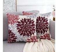 HomeStilez 2 Piezas Fundas de Cojín 50 x 50 Rojo y Gris Moderno Dahlia Fundas Decorativas para Cojines de Sofá Patrón Geométrico Abstracto Funda de Almohada de Lino para Sofá Sala de Estar Dormitorio