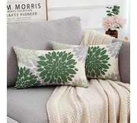 HomeStilez Funda de Cojines para Sofá 30x50cm Funda de Cojín Funda de Almohada Decorativa para Sofá Floral Lino Geometría Abstracta Verde y Gris Cojines para Coche Sala de Estar Dormitorio,Juego de 2