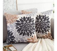 HomeStilez Fundas Cojines 40x40cm Cojines Decorativos para Sofa Flor Juego de 2 Exquisita Funda de Almohada Cuadrada Abstracta Marrón y Gris Estampada para Sofá Sala de Estar Banco Cama Coche