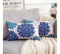 HomeStilez Juego de 2 Funda de Cojín 30x50cm Dahlia Fundas de Almohada Decorativa con Estampado Geométrico Funda de Almohada Azul y Gris Fundas Suaves para Sala de Estar de Jardín Interior o Exterior