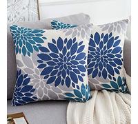 HomeStilez Juego de 2 Funda de cojín 50x50cm Dahlia Fundas de Almohada Decorativa con Estampado Geométrico Funda de Almohada Azul y Gris Fundas Suaves para Sala de Estar de Jardín Interior o Exterior