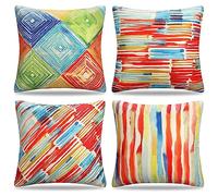HomeStilez Juego de 4 Funda de Cojín 40x40cm Sofá Naranja Óxido Colorido Funda de Almohada Decorativa Moderna Abstracta Geométrica Boho Patrón Fundas de Cojines para Muebles de Patio Banco Porche