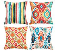 HomeStilez Pack de 4 Funda de Cojín Lino Funda de Almohada Decoración Boho Colorido Funda de Cojín para Sofá Cama Coche Jardin, 45x45CM