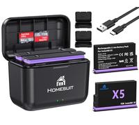 Homesuit Insta 360 X5 Batería 2 Pack 2850 mAh y Dual Slot LED Cargador Kit Compatible con Insta360 X5 Cámara de Acción Accesorios con Ranuras para Tarjeta Misro SD