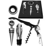 HomeTools.eu - Juego de 4 Piezas de Vino en Caja de Regalo, abridor de Botellas, Tirador de Corcho, tapón de Cierre, vertedor, protección antigoteo, Acero Inoxidable
