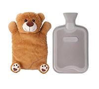 HomeTop Premium Classic - Botella de agua fría o caliente con bonita cubierta de peluche (2 litros, gris)