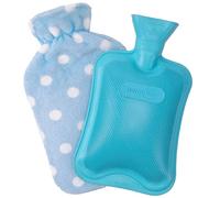 HomeTop Premium Classic - Botella de agua fría o caliente de goma con funda de forro polar suave (2 litros, lunares azul/azul)