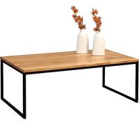 HomeTrends4You 264222 - Mesa, Madera, Madera de Roble Maciza barnizada/Metal Negro Mate, 110 x 60 x 43 cm