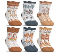hometrixx 6 Pares Calcetines para Niños Niñas Animales del Bosque Boho Osito Ardilla Zorro Ciervo Conejo Calcetines de Algodón Dibujos Animados de 5-7 años
