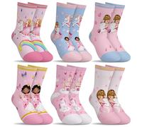 hometrixx 6 Pares Calcetines para Niños Niñas Castillo de la princesa Blanco Rosa Azul Calcetines de Algodón Dibujos Animados de 8-11 años