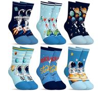 hometrixx 6 Pares Calcetines para Niños Niño Muchos Diseños Divertidos Astronautas Calcetines de Algodón Dibujos Animados de 8-11 años