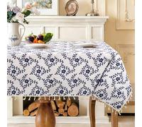 hometrixx Mantel 140x180 cm Rectangular con Flecos, Mantel de Poliéster Impreso Estilo Rústico Decoración de Mesa para Comedor (Azul 1)