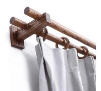 HOMEty - Barra de cortina doble de madera con soporte simple de 55.1 pulgadas, tratamiento de ventana para dormitorio, cocina, baño, solución elegante y decorativa