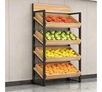 HOMEty - Estantería de madera para frutas y verduras, resistente, duradero, no deformable, para tiendas de frutas, mercados y tiendas minoristas (tamaño: 260 x 40 x 180 cm)