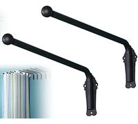 HOMEty - Juego de 2 barras de cortina para ventana con brazo oscilante, ajustables, color negro, con remates para paneles laterales, perfecto para exhibición de ventanas y decoración de puertas