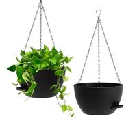 Homeuouz Juego de 2 maceteros colgantes autoriegables de 25 cm - Maceta colgante para interior y exterior, macetas colgantes con drenaje para balcón, salón, cocina, color negro