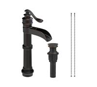 Homevacious Fregadero alto de bronce aceitado en cascada negro de una sola manija para baño con montaje de drenaje emergente, grifo mezclador de un agujero sin desbordamiento