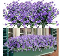HomeVortex 12 paquetes de flores artificiales, arbustos verdes de plástico sintético de 14 pulgadas con tallo de hierro, plantas falsas resistentes a la intemperie para decoración del hogar, boda