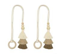 HomeVortex 2 alzapaños de cortina bohemios con borla, hechos a mano de madera para correa de sujeción de cuerda de anillo, hebilla de cortina decorativa para interiores y exteriores, sala de estar