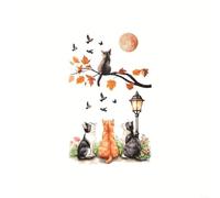 HomeVortex Calcomanía artística para inodoro de gato, adhesivo de pared de PVC de noche de otoño, para baño, mural decorativo impermeable, para azulejos de vidrio, metal, decoración minimalista