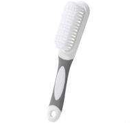 HomeVortex Cepillo de limpieza de zapatos de mango largo, con cerdas suaves, para ropa y lavandería, limpiador doméstico de agarre ergonómico, para ropa y telas, almacenamiento colgante (gris)