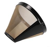 HomeVortex Cesta de malla de filtro de café de cono reutilizable de acero inoxidable, tamaño 4#, filtro permanente de alta resistencia para cafeteras, negro y dorado