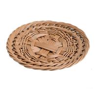 HomeVortex Cesta redonda de plástico de ratán tejida para servir aperitivos de frutas, bollos, estilo japonés, organización de cocina, marrón, 21,5 x 2,5 cm