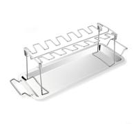 HomeVortex Estante plegable de acero inoxidable para patas de pollo, soporte para parrilla de barbacoa de 14 ranuras, con bandeja inferior, para horno y cocina, soporte para aves de corral resistente