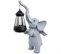 HomeVortex Estatua de linterna de elefante alimentada por energía solar, decoración de jardín con alas de resina con luz LED, adorno de césped al aire libre resistente a la intemperie para patio, gris