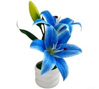 HomeVortex Flores artificiales de lirio en maceta, planta falsa de plástico realista para decoración del hogar, oficina, boda, larga duración, sin mantenimiento, arreglo floral, 21 x 21 x 25 cm (azul)