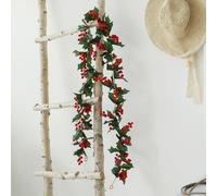 HomeVortex Guirnalda de acebo artificial plantas de Navidad que se arrastran vid, hojas verdes decorativas, bayas rojas, decoración colgante para el hogar, jardín, fiesta, boda, 175 cm (Nº 76)