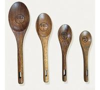 HomeVortex Juego de 4 cucharas medidoras de café de madera, utensilios de cocina de madera de acacia y haya para preparación de precisión, cucharas ergonómicas pulidas a mano en 4 tamaños (madera de