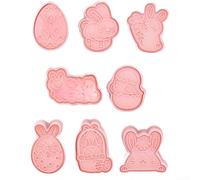 HomeVortex Juego de 8 cortadores de galletas de Pascua, moldes de galletas de polipropileno de dibujos animados para hornear niños, herramientas de decoración de pasta de azúcar de plástico seguro