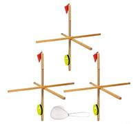 HomeVortex Juego de banderas de pesca en hielo, 3 piezas con 50 m para línea trenzada, base de madera que flota en el agua para pesca en hielo en invierno, herrajes de acero inoxidable y construcción