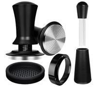 HomeVortex Juego de herramientas de distribución y manipulación de espresso, con embudo dosificador magnético, base de acero inoxidable 304, escala de profundidad graduada, mango ergonómico para café