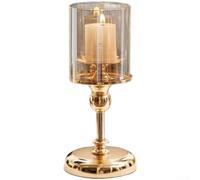 HomeVortex Juego de portavelas de cristal vintage con elegante base de hierro, candelabros para decoración del hogar, sala de estar, mesa de comedor, centro de mesa de boda y decoración de hotel (oro